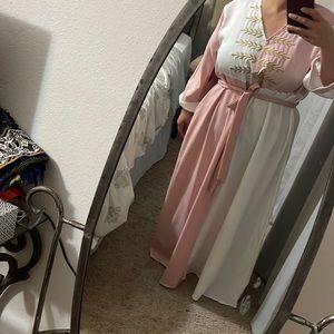 Pink white and gold dress